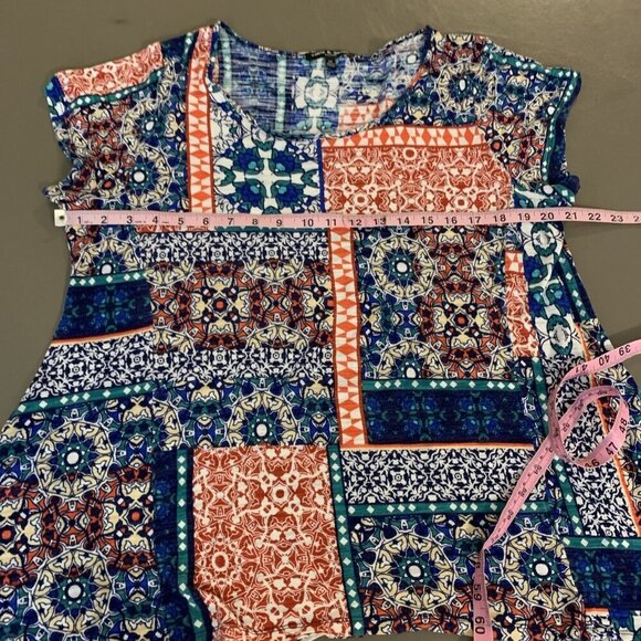 Cable & Gauge Womens 1X Short Sleeve Blouse Viscose Lightweight Boho Patchwork - Picture 11 of 13